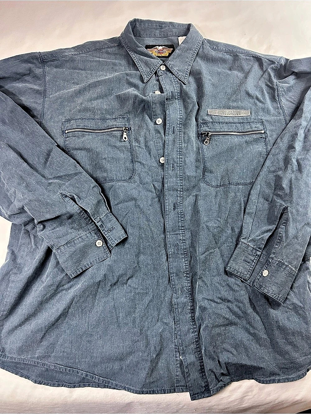VTG Harley-Davidson American Made Series Denim Shirt Blue Size XXL Like New